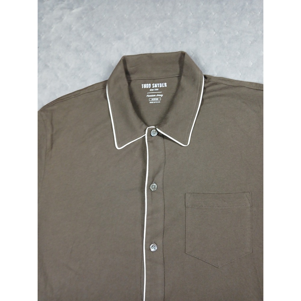 Todd Snyder Premium Jersey Full-Placket Polo Shirt Brown Men Medium Piping USA - Picture 2 of 7